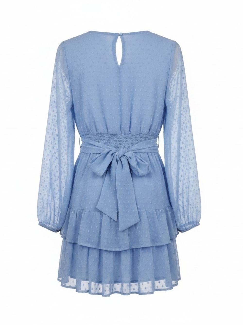 Jessica Simpson Light Blue Wrap back Tiered Long-Sleeve Dress - Picture 3 of 9